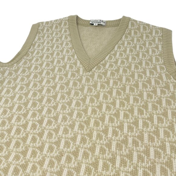 Christian Dior Vintage Logo Trotter Monogram Knit Vest #M Beige Wool [103477] - Picture 5 of 10
